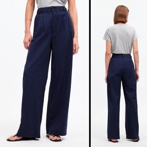 Madewell Womens The Harlow Wide-Leg Pant Navy Blue Drapey Pleated Slacks Size 6